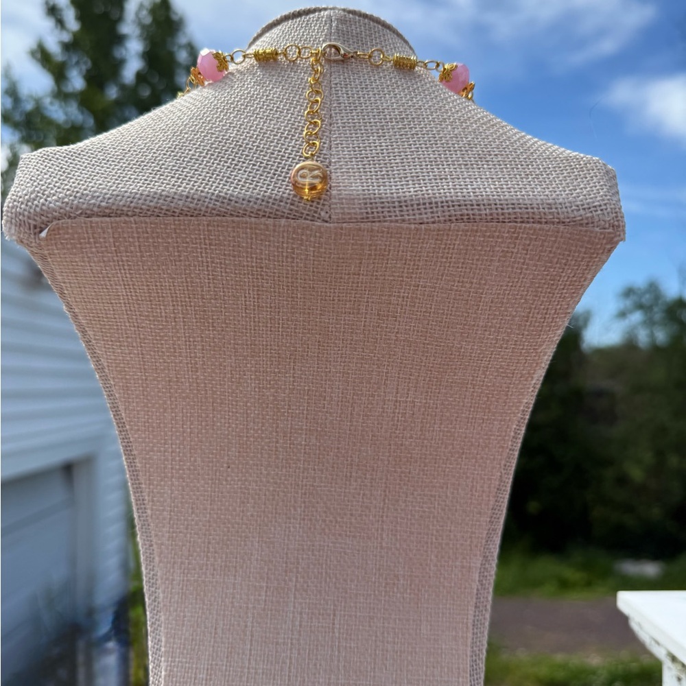 Handcrafted White Cloissone and Pink Crystal Necklace, Earrings and Bracelet Set - Picture 2 of 5